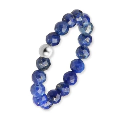 Abbildung von GD GOOD.designs Fidget Ring aus Lapislazuli Naturstein Perlen für Damen Anxiety elastisch Anti Stress facettiert I Ringgröße 52 62 Valentinstag Geschenk Sie
