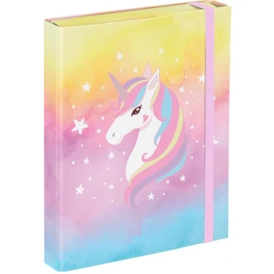 Abbildung von Baagl Heftbox für Schulranzen Heftmappe A5 Kinder mit Gummiband und Innenklappen Sammelmappe, Sammelbox Gummizug Jungen (Regenbogen Einhorn)