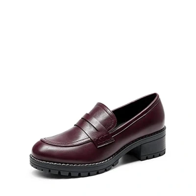 Abbildung von DREAM PAIRS Damen Klassische Loafer Bequeme Mokassins Slippers Business Schuhe mit Dicker Sohle für Damen,Size 38,Burgund PU,SDLS2319W