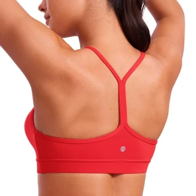 Abbildung von CRZ Yoga Damen Butterluxe Racerback Sport BH Gepolstert Ohne Bügel Y Rücken Sommer Atmungsaktiv Spaghetti Top Tiefrot XS