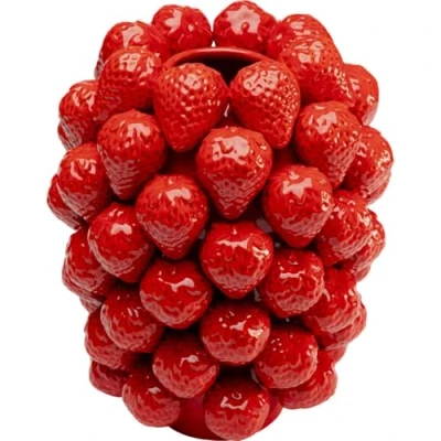 Abbildung von Kare Design Vase Strawberries, Rot, Erdbeeren, handgearbeitet, Unikat, Porzellan Glasiert, Groß, Dekorationsvase, Tischvase, Blumenvase fürs Wohnzimmer, Accessoire, 30x25x25 cm (H/B/T)