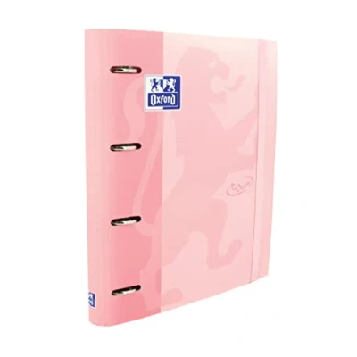 Abbildung von Oxford, Ordner 4 Ringe A4 Hardcover, Gummiverschluss, Ersatzgitter 5 x und farbige Bänder, Aufkleber Blatt, Rosa Flamingo Touch