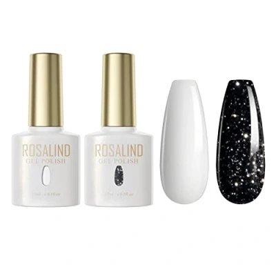 Abbildung von ROSALIND UV Nagellack Schwarz weiß Gel Shellac 2 Farben Glitter Nagel Salon Design Kit Soak Off LED Nail Polish Für Lampe Große Kapazität 15ml