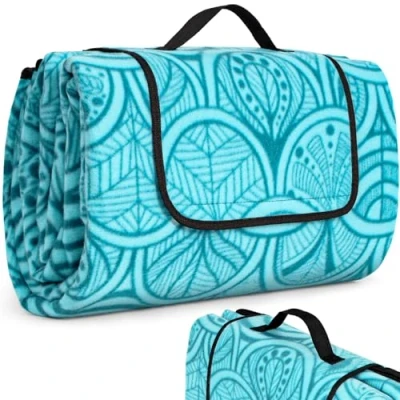 Abbildung von SOMLAW Picknickdecke Wasserdicht 200 x cm, Extra Groß Outdoor Stranddecke mit Wasserdichter Unterseite für 4 6 Personen, XXL Campingdecke Tragegriff Ideal Camping und Wandern (Pfauenblau)