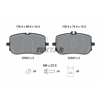 Abbildung von TEXTAR 2294201 Bremsbelagsatz für Verschleißwarnanzeiger vorbereitet mit Bremssattelschrauben Zubehör MERCEDES BENZ: A Class, B Class