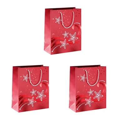Abbildung von SIGEL GT108 mittelgroße Premium Papier Geschenktüten 23 x 17,5 cm 3er Set mit Rot und Weißprägung für Weihnachten &quot;Wave&quot;