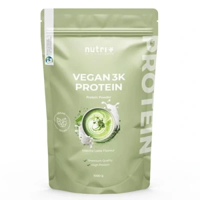 Abbildung von Nutri + Veganes Proteinpulver Matcha Latte 1 kg 76% Eiweiß 3k Eiweißpulver Tee Geschmack Protein Pulver Vegan 1000 g ohne Milch &amp; Laktose