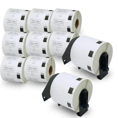 Abbildung von BETCKEY 10 Rollen DK 11209 Kleine Adressetiketten Kompatibel mit Brother, 62mm x 29mm, 8000 Etiketten für Brother QL Etikettendrucker (2 Wiederverwendbare Etikettenhalter)