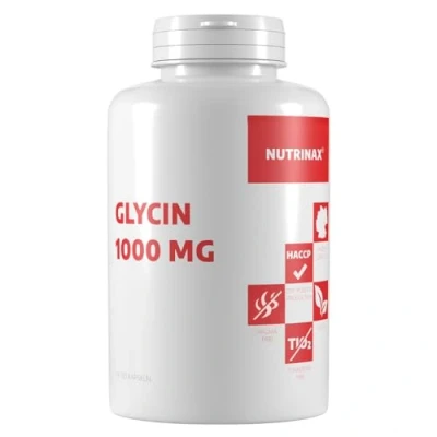 Abbildung von Nutrinax Glycin 1000mg 120 vegane hochdosierte Kapseln Made in Germany für Tage Glycine