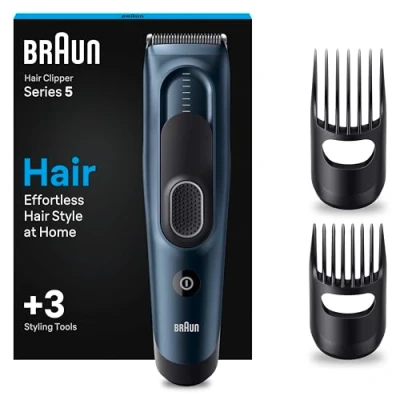 Abbildung von Braun Haarschneider Herren, Haarschneidemaschine, Haare schneiden zu Hause, 17 Längeneinstellungen, 2 Kammaufsätze, 50 Min. NiMH Akku Laufzeit, HC5350