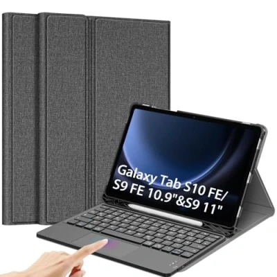 Abbildung von Fintie Tastatur Hülle für Samsung Galaxy Tab S9 FE 10.9 Zoll/Tab 11 Zoll 2023 Tablet, Deutscher mit Touchpad Magnetisch Abnehmbarer Keyboard Cover, Grau