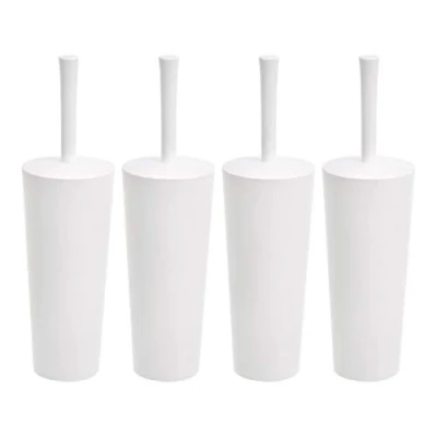 Abbildung von Amazon Basics WC Bürsten und Halter Set mit rutschfestem Griff robusten Borsten, 4 Stück, weiß, (früher AmazonCommercial Marke)
