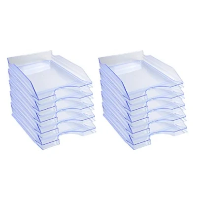 Abbildung von Exacompta 12310D 10er Pack Premium Briefablage Ecotray DIN A4. Ideale Briefkörbe für Ihre Organisation. Robuste und stapelbare Ablagekörbe eisblau transluzent