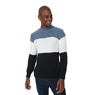 Abbildung von TRENDYOL Herren Umlegekragen Colorblock Slim Sweater Sweatshirt, Indigoblau, XL EU