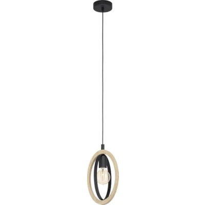 Abbildung von Eglo 43461 Hängeleuchte BASILDON Stahl schwarz, Holz braun E27 1X40W L:19cm B:16cm H:110cm dimmbar