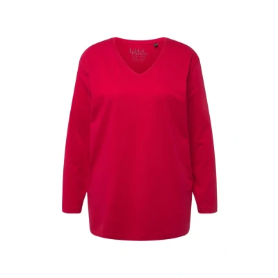 Abbildung von Ulla Popken Grosse GRÖSSEN V Langarmshirt, Damen, Größe: 50/52, Red