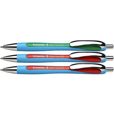 Abbildung von Schneider 132597 Slider Rave XB Lehrer Korrekturset (3er Set Kugelschreiber, 2x rot, 1x grün, Strichbreite XB)
