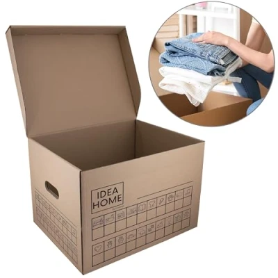 Abbildung von IDEA HOME 6er SET Umzugskarton Movebox Archivkarton Aufbewahrungsbox Aus Pappe mit Deckel Sehr Stabil Verpackungskarton einer Tragkraft von 30 kg Größe: 431x333x294mm, Braun