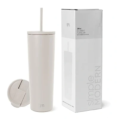 Abbildung von Simple Modern Isolierter Becher mit Strohhalm und Deckel EiskaffeeBecher Wiederverwendbare EdelstahlWasserflasche Thermobecher Classic Sammlung 830ml Almond Birch