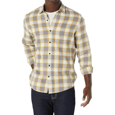 Abbildung von Amazon Essentials Herren Langarmhemd aus Flanell (in Übergröße erhältlich), Grau Gelb Karomuster, XL