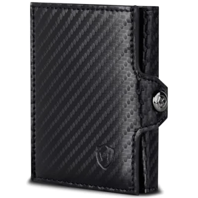 Abbildung von VON HEESEN Slim Wallet mit RFID Schutz Geldbörse Herren klein Mini Geldbeutel Damen Portmonee Kartenetui Echtleder Karten Portemonnaie Leder Kreditkartenetui Carbon Schwarz