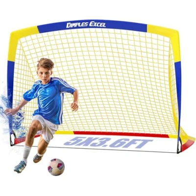 Abbildung von Dimples Excel Fußballtor Netz für Garten und Außenbereich Fußballtraining Fußballliebhaber (5&#039;x3.6&#039; Blau Gelb)