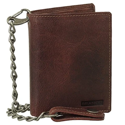 Abbildung von Luxus Leder Bikerbörse mit Kette Biker Geldbörse Portemonnaie Geldbeutel 10 cm Farbe braun