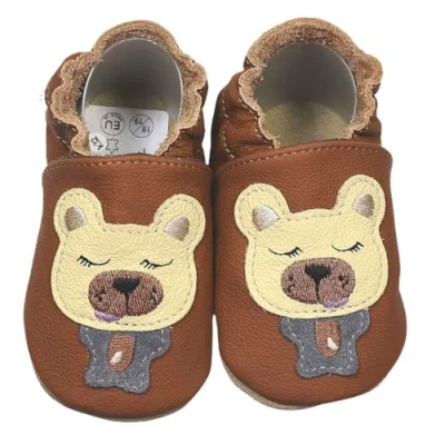 Abbildung von HOBEA Germany Krabbelschuhe für Jungs und Mädchen in verschiedenen Designs (22/23 EU, Bär braun)
