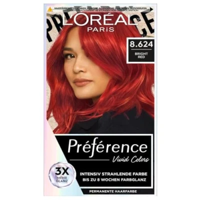 Abbildung von L&#039;Oréal Paris intensive dauerhafte Haarfarbe, Bis zu 8 Wochen glänzendes Haar und Farbe, Préférence Vivid Colors, Farbe: 8.624 BRIGHT RED, 1 Stück