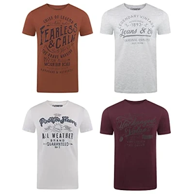 Abbildung von riverso Herren T Shirt Rundhals RIVLeon 4er Pack O Neck Kurzarm Print Tee 100% Baumwolle Regular Fit Grün Blau Weiß Grau Rot Orange 5XL, Größe:5XL, Farbe:Farbmix 16