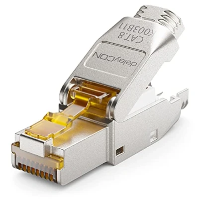 Abbildung von deleyCON 1x CAT 8 Netzwerkstecker RJ45 Werkzeuglos Geschirmt 40 Gbit/s Netzwerk Stecker für Starre Verlegekabel Rohkabel Steckverbinder Ethernet LAN DSL Patchkabel