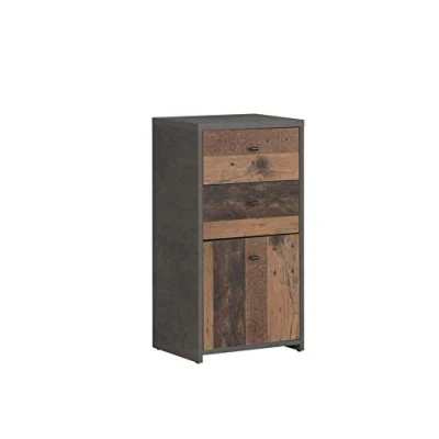 Abbildung von FORTE Best Chest Kommode mit 1 Tür und 2 Schubladen, Holzwerkstoff, Old Wood Vintage kombiniert Betonoptik, 40,3 cm x 77,5 29,6