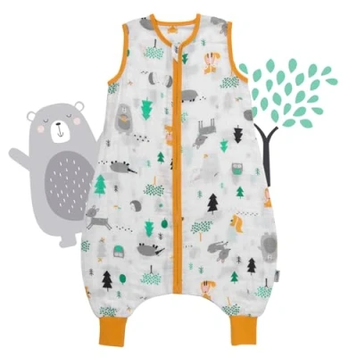Abbildung von schlummersack Baby Schlafsack mit Füßen Sommer 0.5 Tog 90 cm dünn Bambus Musselin Waldtiere Beinen ungefüttert für eine Körpergröße von 100cm
