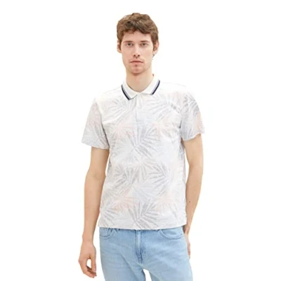 Abbildung von TOM TAILOR Herren 1036441 Poloshirt mit Allover Print, 31837 Orange Colorful Leaf Design, M