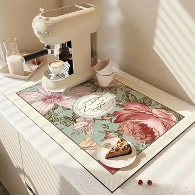 Abbildung von Yootiko Abtropfmatte für Geschirr，60x40cm Unterlage Kaffeemaschine，Abtropfmatte Geschirr Bunt Silikon Dish Drying Mat，Water Absorbent Kitchen Silikonmatte，Rutschfeste Schnelltrocknende Trockenmatte
