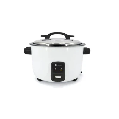 Abbildung von HENDI Reiskocher, Warmhaltefunktion, 23 Tassen Trockenreis, Messbecher und Reislöffel, 230V, 1550W, ø380x(H)240mm, Aluminium, 4.2L