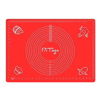 Abbildung von Pritogo Backmatte (65 x 45 cm Rot) Silikonmatte mit Skala Backunterlage Teigmatte Rollmatte Antihaft extra stabil rutschfest