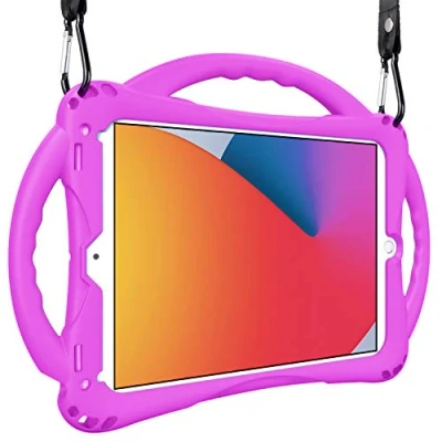 Abbildung von iPad 10.2 Hülle, TopEsct 9. / 8. 7. Generation Hülle für Kinder mit Gurt, Silikon Stoßfeste Zoll 2021 Hülle（Violett）