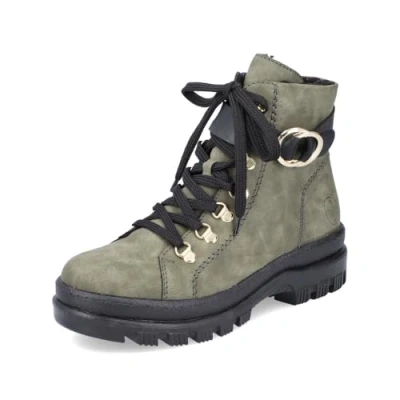 Abbildung von Rieker Damen Biker Boots X9023, Frauen Stiefeletten, lose Einlage,uebergangsschuhe,uebergangsstiefel,flach,Stiefel,Bootee,grün (54),37 EU / 4 UK