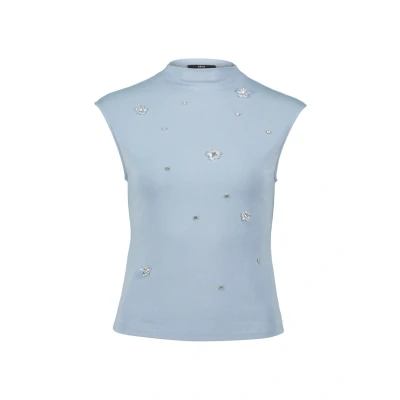 Abbildung von zero MIT Strass UND BLÜTEN Tshirt print, Damen, Größe: 36, Patch bluegrey