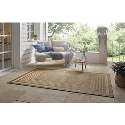 Abbildung von NORTHRUGS in und Outdoor Teppich Limonero 120x170 cm Flachgewebe Sisal Look Skandi Design Wetterfest für Balkon Terrasse Wintergarten Küche Badteppich Wohnzimmerteppich Wasserfest Beige Braun
