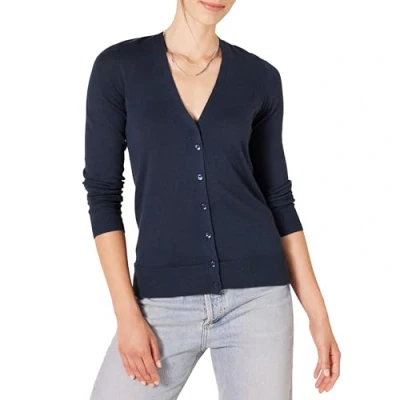 Abbildung von Amazon Essentials Damen Leichter Cardigan mit V Ausschnitt (in Übergröße erhältlich), Marineblau, S