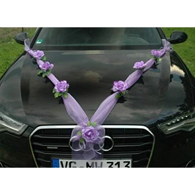 Abbildung von Organza M Auto Schmuck Braut Paar Rose Deko Dekoration Hochzeit Car Wedding (Lila/Violett)