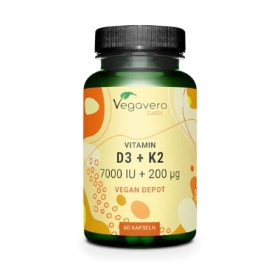 Abbildung von Vitamin D3 K2 hochdosiert 100% VEGAN 7.000 IE + 200 µg Depot pro Kapsel Laborgeprüft &amp; Ohne Konservierungsstoffe Vegavero®