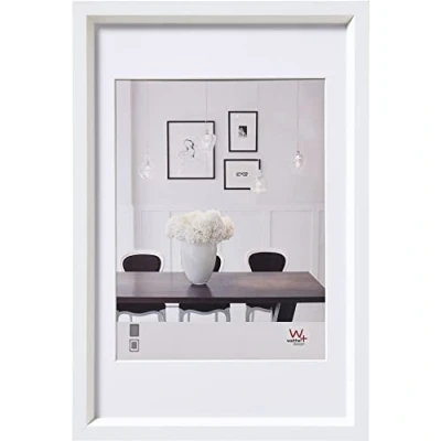 Abbildung von walther design Bilderrahmen weiss 30 x 40 cm mit Passepartout, Steel Style Kunststoffrahmen ES040W, Weiß