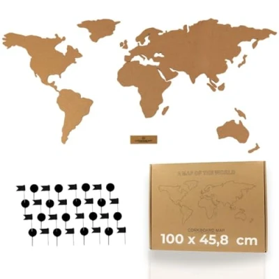 Abbildung von Tripvea Weltkarte Kork zum Pinnen Pinnwand mit 50 Pins für Fotos, Reisen &amp; Erinnerungen, Geschenk Reiseliebhaber (100x46)
