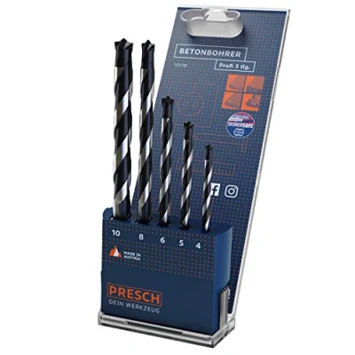 Abbildung von Presch Betonbohrer Set Profi 5 tlg Hochwertiges Steinbohrer mit Zylinderschaft Schlagbohrer für Beton, Stein, Mauerwerk und Marmor Ø 4 10mm