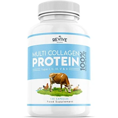 Abbildung von Multikollagen Protein Kapseln 5 Arten von Kollagenpeptiden aus Nahrungsmitteln Hydrolysiertes grasgefüttertes Rind, Meerestiere Wildfängen und Freilandhuhn, 120