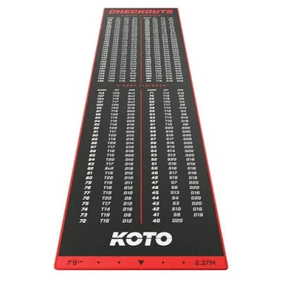 Abbildung von KOTO Carpet Checkout Rot, 237x60cm Dartmatte, Professionelle Dartmatte zum Schutz des Bodens und der Dartpfeile, Mit Score Indikation Oche, Die Rechenhilfe Macht Ihnen das Rechnen Einfacher