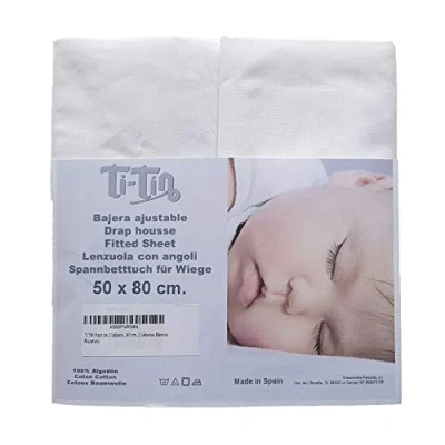 Abbildung von Ti Tin 2er Packung Spannbetttücher für Kinderbett 100% Baumwolle in weiss Verstellbar mit Gummizug 50 x 80 cm